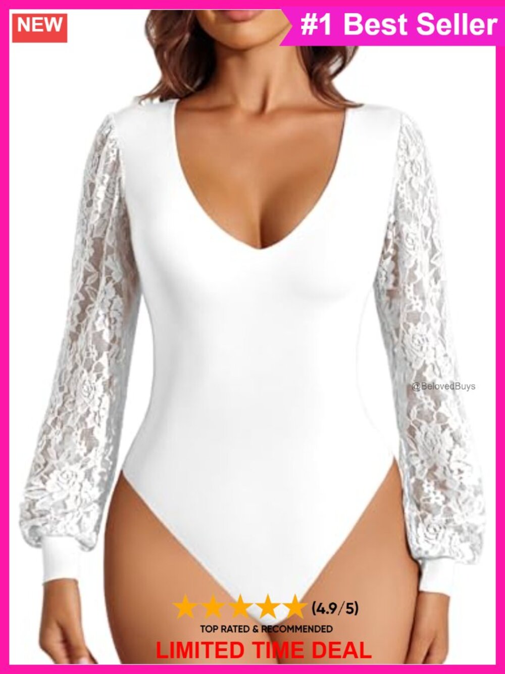 Avidlove Lace V Neck Bodysuit Long Sleeve Thong